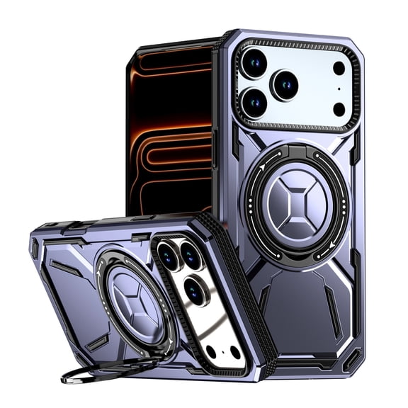 Allytechgroup for iPhone 17 Pro Max Back Cover Case with 360° Rotatable Ring Stand, Lightweight Shock-Absorbent Magnetic Lock Military Protection Shockproof Bumper for iPhone 17 Pro Max, Purple
