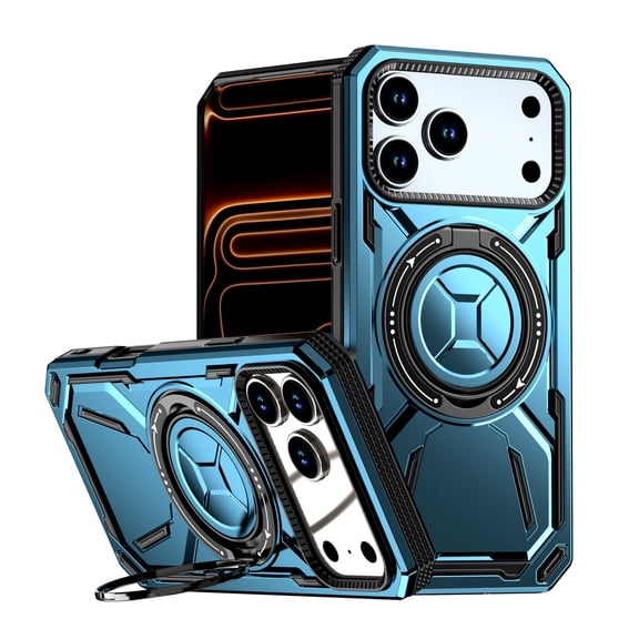 Allytechgroup for iPhone 17 Pro Max Back Cover Case with 360° Rotatable Ring Stand, Lightweight Shock-Absorbent Magnetic Lock Military Protection Shockproof Bumper for iPhone 17 Pro Max, Blue