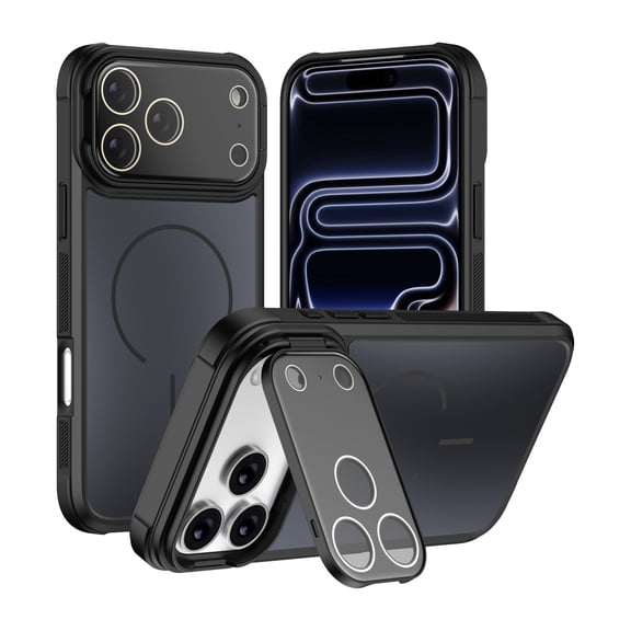 Allytechgroup for iPhone 17 Pro Max Back Cover Case, Slim Shock-Absorbent with Anti-Scratch Support Wireless Charging Kickstand Shockproof Protective Back Cover for iPhone 17 Pro Max, Black