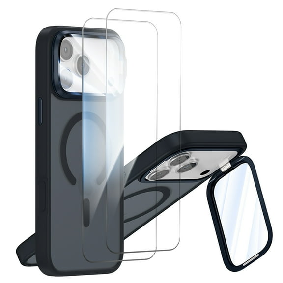 Allytechgroup for iPhone 17 Pro Max Case with 2 Pcs Screen Protector & Camera Lens Protector, [Compatible with Magsafe] Full Body Shockproof Anti-Scratch Kickstand Bumper Phone Cover, Darkblue