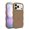 thumbnail image 1 of Allytechgroup iPhone 17 Pro Max Case with 2 Pcs Screen Protector, Compatible with Magsafe Stylish Wave Frame Design Matte Back Cover Anti-Scratch Translucent Phone Case for Women Men, Brown, 1 of 6