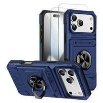 Allytechgroup for iPhone 17 Pro Max Case with 2 Pcs Screen Protector, Rugged Magnetic Back Cover Compatible with Car Mount Ring Holder Kickstand Card Slot Hard Shell Case for Women Men, Blue