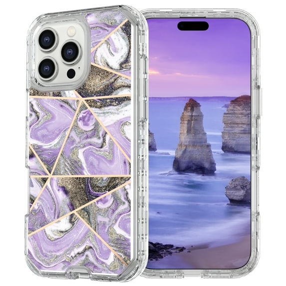 Allytechgroup for iPhone 17 Pro Max Case, 3 Layers Protection Slim Lightweight Shockproof Soft TPU & Hard Back Protective Bumper Cover Marble Shell, H