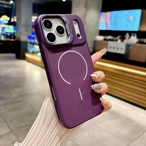 Allytechgroup for iPhone 17 Pro Max Case, Built-in Camera Lens Kickstand Support Wireless Charging Slim Bumper Shockproof Protective Magnetic Back Cover for iPhone 17 Pro Max, Darkpurple