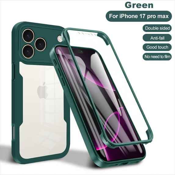 Allytechgroup for iPhone 17 Pro Max Case with Built-in Screen Protector, Full Body Protection Hard Acrylic Back Lightweight Scratch Resistant Clear Shockproof Cover for iPhone 17 Pro Max, Darkgreen