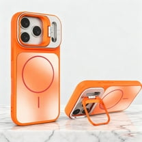 Allytechgroup iPhone 17 Pro Max Case with Camera Bracket Stand, Compatible with Magsafe Kickstand Stylish Shockproof Anti-Scratch Hard PC Rugged Bumper Phone Case for Women Men, Orange