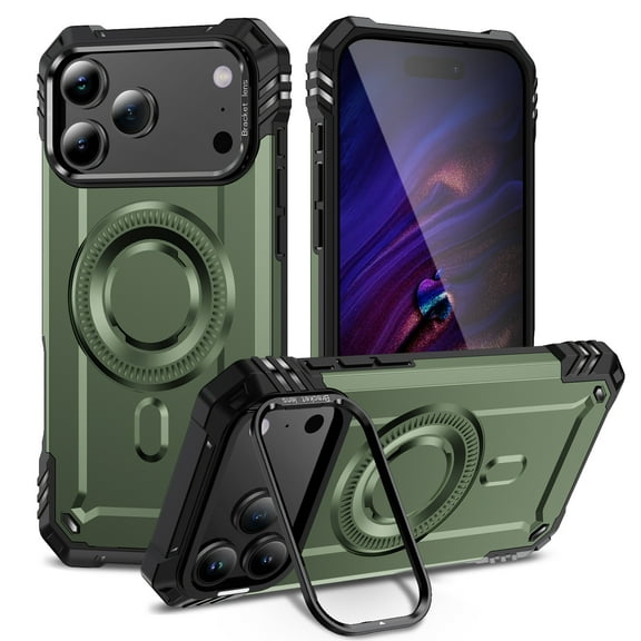 Allytechgroup for iPhone 17 Pro Max Case with Camera Kickstand, Support Wireless Charging Magnetic Phone Case for Women Men Military Grade Drop Protection for Apple iPhone 17 Pro Max, Armygreen