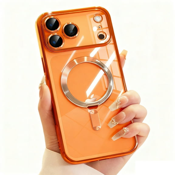 Allytechgroup iPhone 17 Pro Max Case with Camera Lens Screen Protector, Compatible with Magsafe Soft TPU Not-Yellowing Slim Fit Shockproof Anti-Scratch Magnetic Cover for Women Men, Orange
