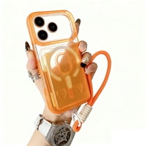 Allytechgroup iPhone 17 Pro Max Case with Hand Strap, Compatible with Magsafe Soft Matte Magnetic Cover with Detachable Card Holder Shockproof Translucent Phone Case for iPhone 17 Pro Max, Orange