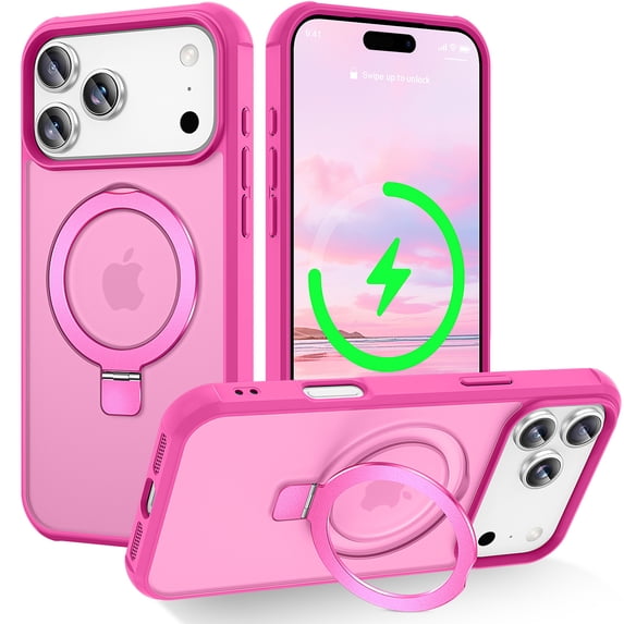 Allytechgroup iPhone 17 Pro Max Case Magnetic, Compatible with Magsafe & Car Mount Adjustable Stand Ring Holder Heavy Duty Shockproof Anti-Scratch Matte Phone Case for iPhone 17 Pro Max, Rose