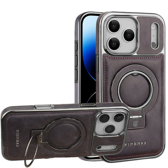Allytechgroup iPhone 17 Pro Max Case with Stand, Compatible with Mag-safe Ring Holder Premium PU Leather Classic Shockproof Anti-Scratch Back Cover Phone Case for Apple iPhone 17 Pro Max 6.1", Purple