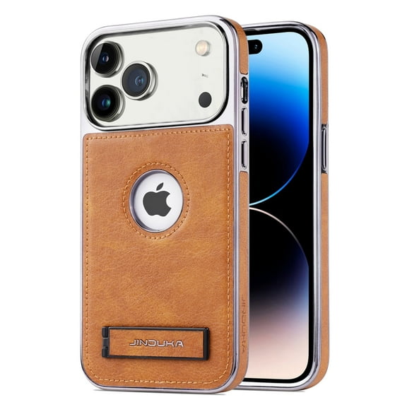 Allytechgroup iPhone 17 Pro Max Case Stand, Premium PU Leather iPhone 17 Pro Max Cover with Invisible Kickstand, Shockproof Phone Case for Apple iPhone 17 Pro Max with Logo Hole Design, Brown