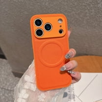 Allytechgroup for iPhone 17 Pro Max Case, Support Wireless Charging Slim Lightweight PU Leather Shell Non-Slip Shockproof Protective Magnetic Back Cover Bumper for iPhone 17 Pro Max, Orange