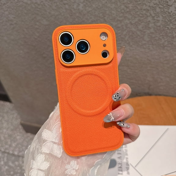 Allytechgroup for iPhone 17 Pro Max Case, Support Wireless Charging Slim Lightweight PU Leather Shell Non-Slip Shockproof Protective Magnetic Back Cover Bumper for iPhone 17 Pro Max, Orange