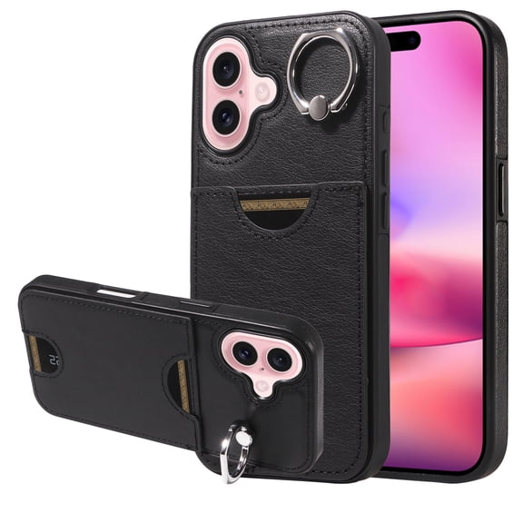Allytechgroup iPhone 17 Pro Max Case Wallet, with Ring Holder Kickstand Anti-Scratch Back Cover with Removal Pin & SIM Cards Slots Shockproof Phone Case for Apple iPhone 17 Pro Max, Black