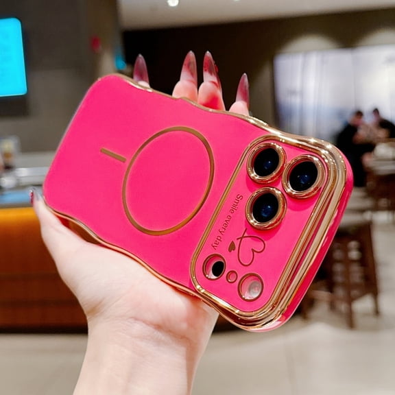 Allytechgroup iPhone 17 Pro Max Case for Women Girls, Compatible with Magsafe Luxury Electroplate Design Cute Heart Pattern Embossed Anti-Scratch Cover Case for iPhone 17 Pro Max, Rose