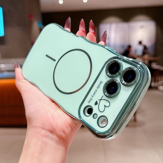 Allytechgroup iPhone 17 Pro Max Case for Women Girls, Compatible with Magsafe Luxury Electroplate Design Cute Heart Pattern Embossed Anti-Scratch Cover Case for iPhone 17 Pro Max, Green