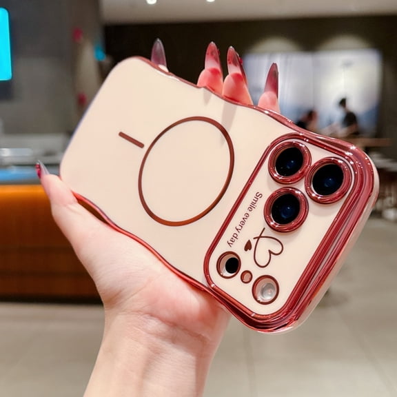 Allytechgroup iPhone 17 Pro Max Case for Women Girls, Compatible with Magsafe Luxury Electroplate Design Cute Heart Pattern Embossed Anti-Scratch Cover Case for iPhone 17 Pro Max, Pink