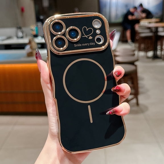 Allytechgroup iPhone 17 Pro Max Case for Women Girls, Compatible with Magsafe Luxury Electroplate Design Cute Heart Pattern Embossed Anti-Scratch Cover Case for iPhone 17 Pro Max, Black