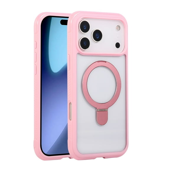 Allytechgroup iPhone 17 Pro Max Clear Case with Magnetic Ring Holder, [Compatible with Magsafe] Kickstand Bumper Corner Protective Drop Proof Anit-Scratch Magnetic Cover for Women Men, Pink