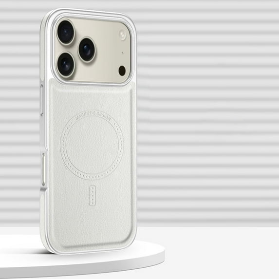 Allytechgroup for iPhone 17 Pro Max Magnetic PU Leather Back Cover Protective Case, Lightweight Anti-Scratch Anti-Fingerprint Shock-Absorbent Non-Slip Frame Wireless Charging Compatible, White