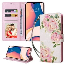 Allytechgroup for iPhone 17 Pro Wallet Case, Stylish Flowers Pattern PU Leather Cover with Wrist Strap & Card Slots, Kickstand Magnetic Closure Shockproof Case for Women Girls, Rose Flower