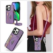 Allytechgroup for iPhone 17 Wallet Case, RFID Blocking Crossbody Shoulder Strap Zipper Wallet with Cards Slots Pocket Shockproof Protective Case Cover for Apple iPhone 17, Purple