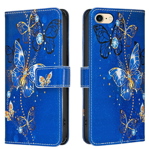 Allytechgroup iPhone 7 / 8 / SE 2022 & 2020 Case Wallet Cover with Card Holder, Flip Phone Case for Apple iPhone SE with Magnetic Closure Stand & RFID Blocking Case for Women Men, Purple Butterfly