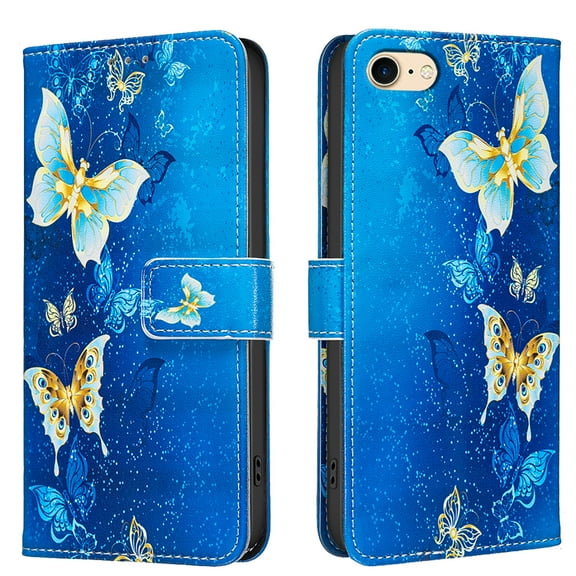 Allytechgroup iPhone 7 / 8 / SE 2022 & 2020 Case Wallet Cover with Card Holder, Flip Phone Case for Apple iPhone SE with Magnetic Closure Stand & RFID Blocking Case for Women Men, Butterfly