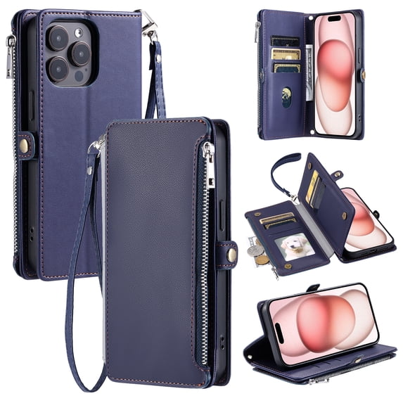 Allytechgroup for iPhone 7 / 8 / SE 2022 & 2020 Wallet Case with Card Slot, RFID Blocking PU Leather Flip Stand Phone Case with Lanyard Shoulder Strap for Shockproof Protective Bumper, Darkblue