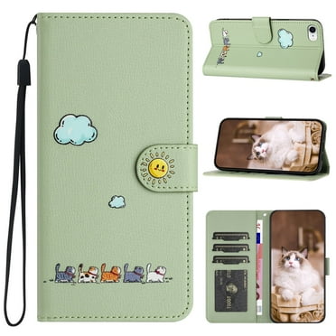 Allytechgroup for iPhone 7 / 8 / SE 2022 & 2020 Wallet Cover with Strap, PU Leather Shock Absorption Folio Flip Stand Card Slots Wallet Magnet Cover Case - Green
