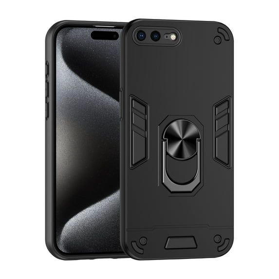 Allytechgroup iPhone 8 Plus/ 7 Plus Case Cover, Bumper Shockproof Case with Ring Holder Stand Compatible with Car Mount Premium PC and TPU Phone Case for iPhone 8 Plus/ 7 Plus, Black
