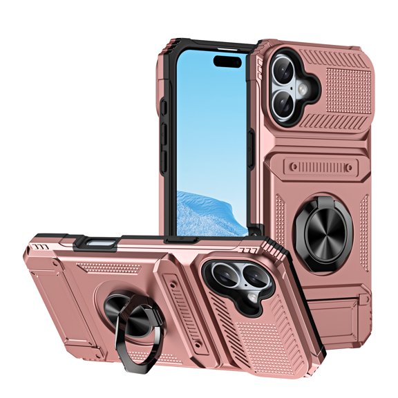 Allytechgroup for iPhone 8 Plus/7 Plus Case with Metal Ring Kickstand/Card Slots Soft TPU/Hard PC Back Shockproof Shell Anti-Slip Drop Proof Cover Support Magnetic Car Mount Stand Phone Case,Rosegold