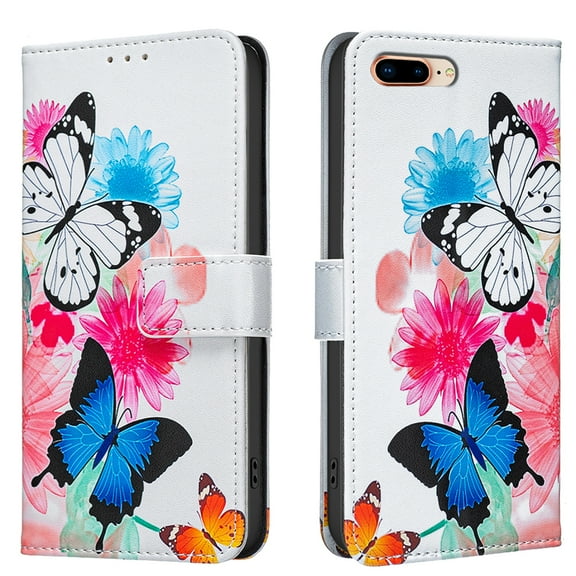 Allytechgroup iPhone 8 Plus/7 Plus Case Wallet Cover with Card Holder, Flip Folio Phone Case for Apple iPhone 8 Plus/7 Plus with Magnetic Closure, Kickstand & RFID Blocking Case,Blue Butterfly