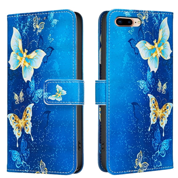 Allytechgroup iPhone 8 Plus/7 Plus Case Wallet Cover with Card Holder, Flip Folio Phone Case for Apple iPhone 8 Plus/7 Plus with Magnetic Closure, Kickstand & RFID Blocking Case,Butterfly