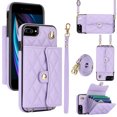 thumbnail image 1 of Allytechgroup for iPhone 8 Plus/7 Plus Wallet Case with 5 Cards Holders, Detachable Hand Strap & Shoulder Lanyard RFID Blocking Shockproof Protective Phone Case for Girls Women, Violet, 1 of 8