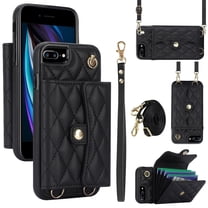 Allytechgroup for iPhone 8 Plus/7 Plus Wallet Case with 5 Cards Holders, Detachable Hand Strap & Shoulder Lanyard RFID Blocking Shockproof Protective Phone Case for Girls Women, Black