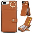 thumbnail image 1 of Allytechgroup iPhone 8 Plus/ 7 Plus Wallet Case, Ring Holder Stand Cards Slots Shockproof Retro Flip Back Cover Phone Case for Apple iPhone 8 Plus/ 7 Plus, Brown, 1 of 8
