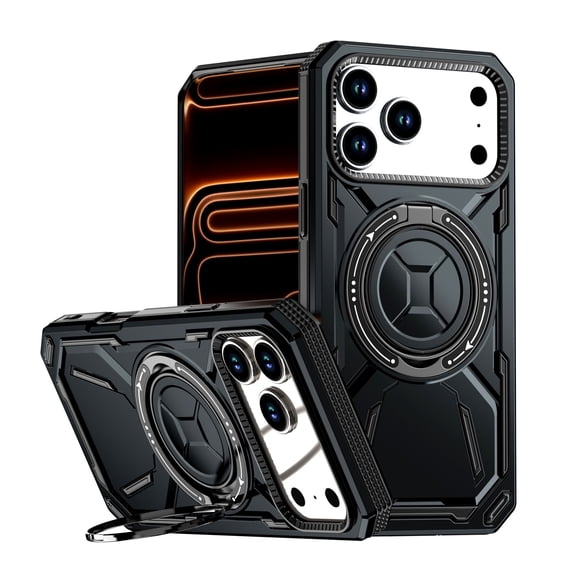 Allytechgroup for iPhone Air Back Cover Case with 360° Rotatable Ring Stand, Lightweight Shock-Absorbent Magnetic Lock Military Protection Shockproof Bumper for iPhone Air, Black