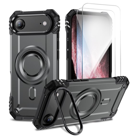 Allytechgroup for iPhone Air Case with 2 Pcs Tempered Glass Screen Protector, Compatible with Magsafe & Car Mount Military Grade Shockproof Bumper Rugged Phone Case for Women Men, Gray