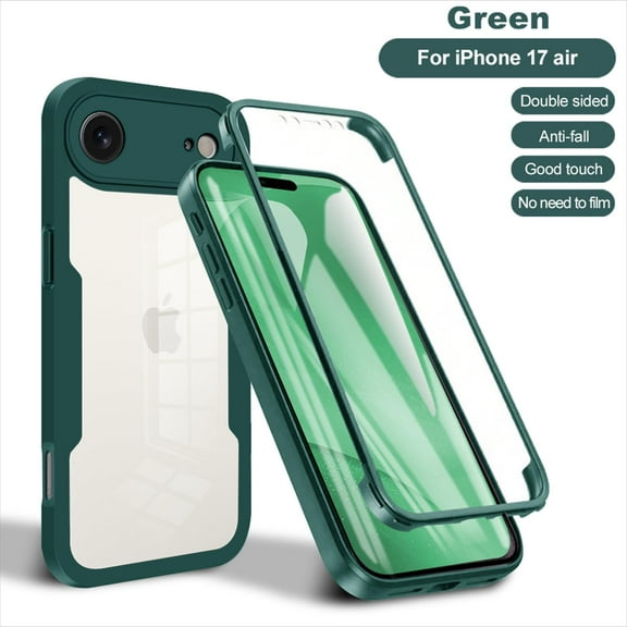 Allytechgroup for iPhone Air Case with Built-in Screen Protector, Full Body Protection Hard Acrylic Back Lightweight Scratch Resistant Clear Shockproof Cover for iPhone Air, Darkgreen