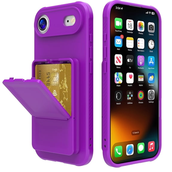 Allytechgroup iPhone Air Case with Card Slots & Makeup Mirror, Rugged Shockproof Kickstand Bumper Protective Hard PC Cover Phone Case for Apple iPhone Air, Darkpurple