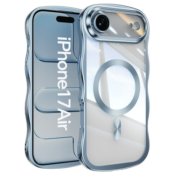 Allytechgroup for iPhone Air Case Magnetic, Compatible with Magsafe Clear Back Cover Wave Curly Stylish Frame Case for Women Men Lightweight Flexible TPU Case for iPhone Air,Blue