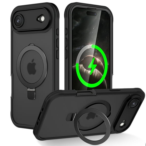 Allytechgroup for iPhone Air Case with Screen Protection, Mangetic Back Cover Wireless Charging Support Kickstand Ring Holder Anti-Scratch Phone Case for Apple iPhone Air, Black