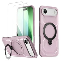 Allytechgroup iPhone Air Case with Screen Protector, Compatible wiht Magsafe Hybrid TPU Hard PC Shockproof Anti-Scratch Ring Holder Kickstand Phone Case for Apple iPhone Air, Pink