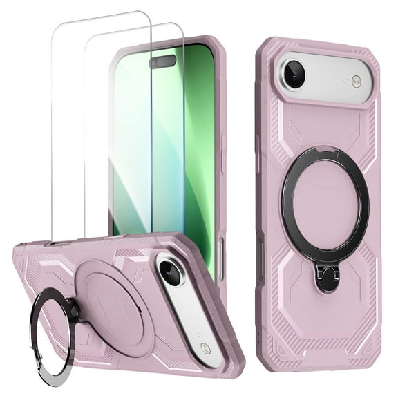 Allytechgroup iPhone Air Case with Screen Protector, Compatible wiht Magsafe Hybrid TPU Hard PC Shockproof Anti-Scratch Ring Holder Kickstand Phone Case for Apple iPhone Air, Pink