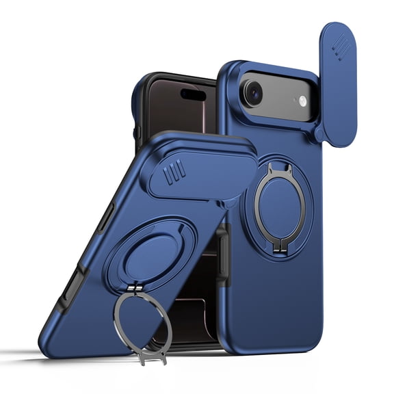 Allytechgroup for iPhone Air Case with Slide Camera Cover, Hard Shell with Kickstand Anti-Fingerprint Non-Slip Shockproof Protective Back Cover for iPhone Air, Blue