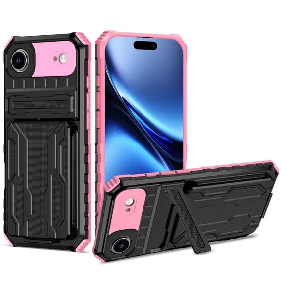 Allytechgroup for iPhone Air Rugged Case with Cards Holder, Heavy Duty Shockproof Hybrid PC TPU Back Cover Anti-Scratch Bumper Protective Phone Case for iPhone Air, Pink