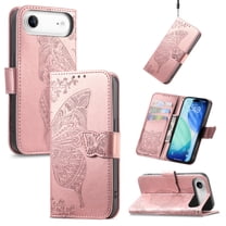 Allytechgroup for iPhone Air Wallet Case, PU Leather [Butterfly & Flower Embossed] Magnetic Clasp Stand Case Built-in Card Slots & Cash Pocket Shockproof Wrist Strap Bumper, Rosegold