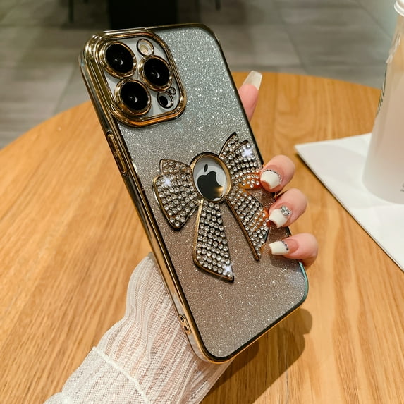 Allytechgroup iPhone X/ iPhone XS Case Bling, Luxury Bling Butterfly Design Slim Clear Back Cover Logo Visible Anti-Yellow Shockproof Fashion Phone Case for Apple iPhone X/ iPhone XS, Gold